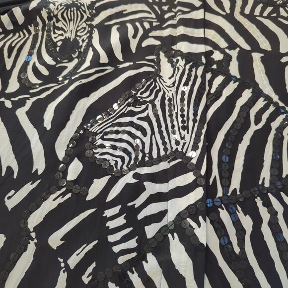 Vintage Diane Gilman Zebra Print Button-Up Black‎ White Silk Sequin Blouse Sz S - Picture 7 of 16